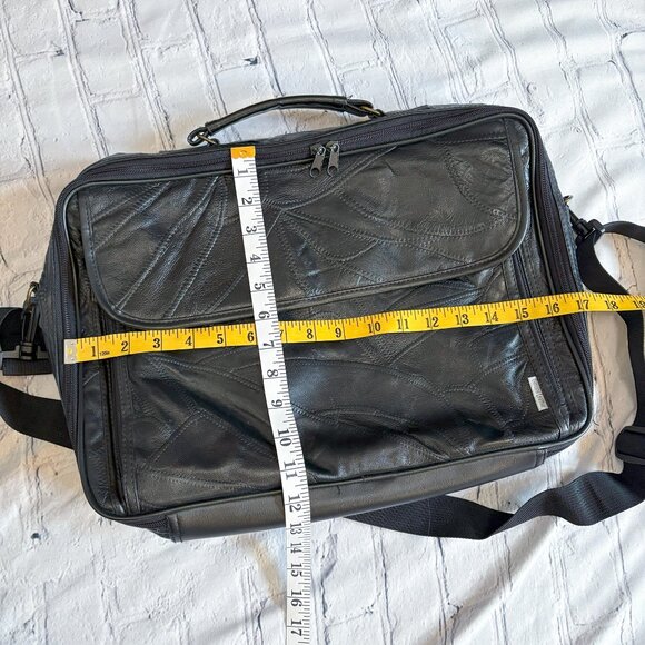 Genuine Leather Patchwork Laptop Bag Travel Office Briefcase Black - Picture 14 of 15
